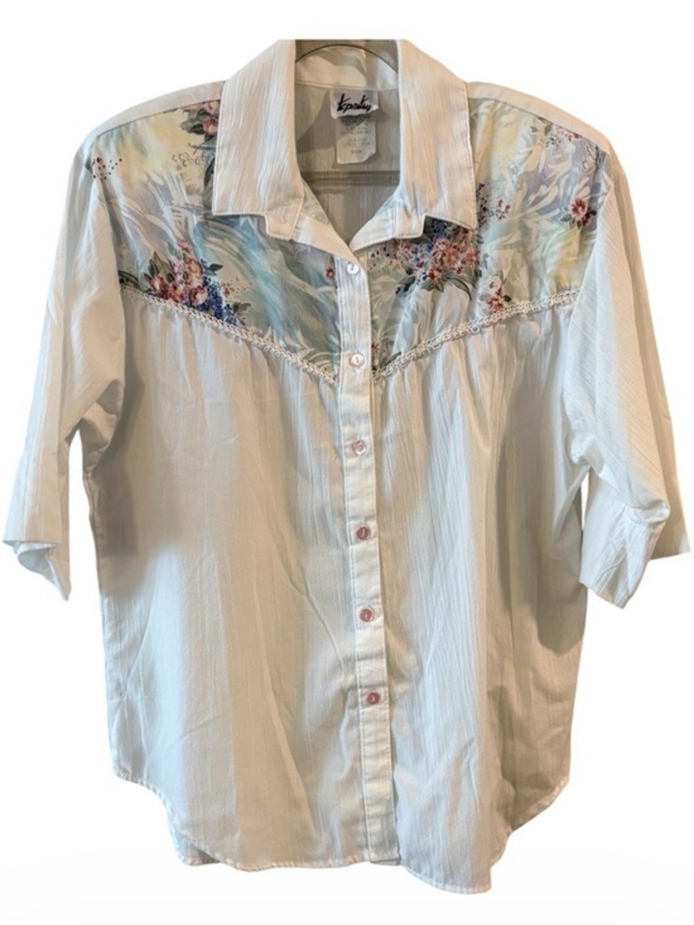 Vintage Tapestry Pastel Floral Western Button Front Blouse Medium Oversized